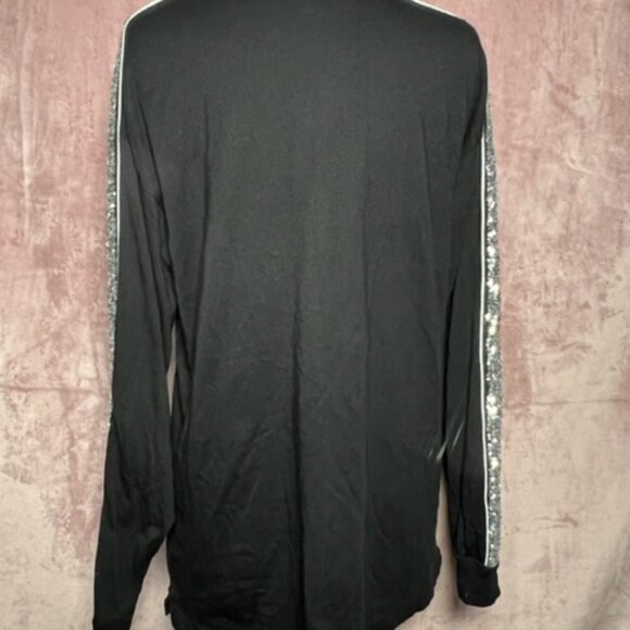 Victoria Secret Pink Womens Black Silver Long Sleeve Holiday Shirts Size Small - Picture 4 of 5